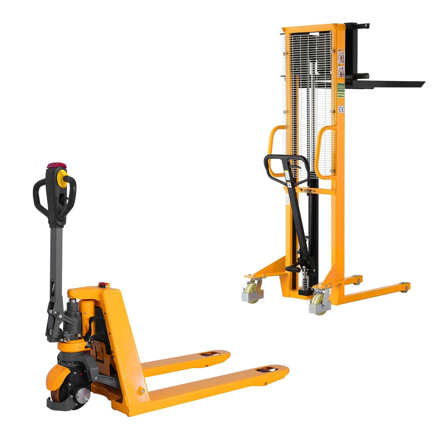 Aequanta Pallet Jack 3300lbs Capacity Electric Pallet Truck Lithium Battery Jack 48''x27'' Fork and Manual Pallet Stacker Lifts with Adjustable Forks 1100lbs Capacity 63" Lifting Height