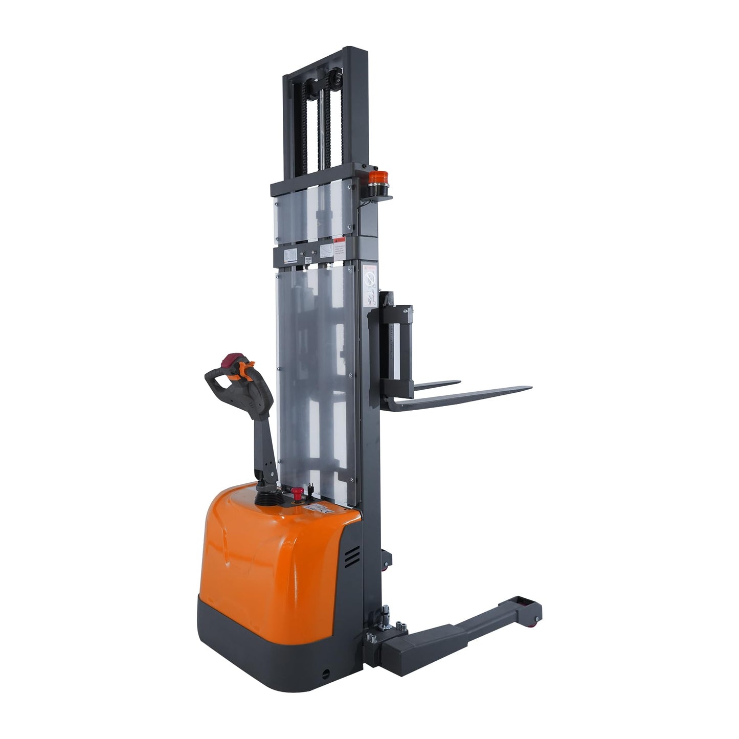 Tory Carrier Full Electric Pallet Stacker 3300 lb. Capacity 130'' Lift Height Walkie Forklift with Adjustable Forks and Legs, Material Lift with Gel Battery Suitable for Narrow Spaces