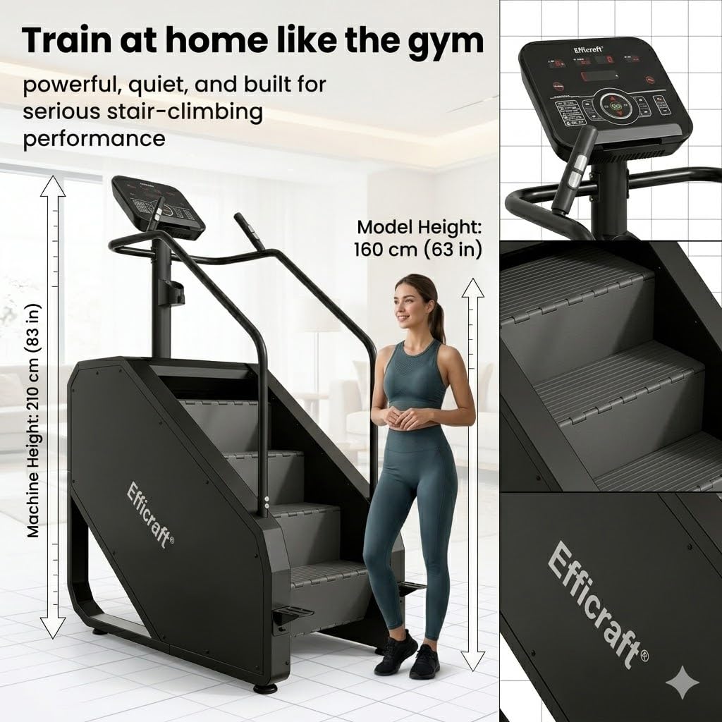EFFICRAFT Stair Stepper Machine with LED Screen, Commercial Grade Stair Climber, Continuous Climbing Exercise Machine for Cardio, 15 Speed Levels Stair Master, 15-164 Steps/Min, Black Iron Shell