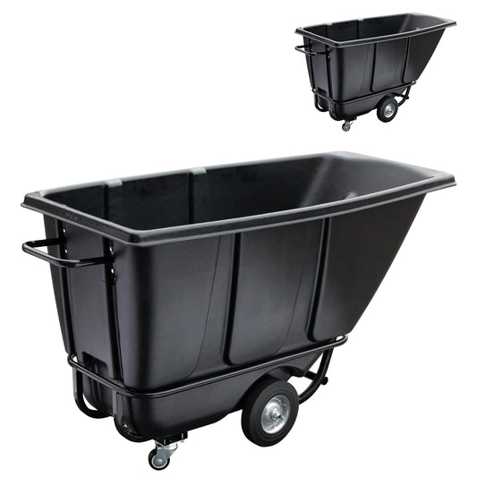 Fworkleft Tilt Dump Truck 850 lbs Capacity, 1/2 Cu.Yd Heavy Duty Trash Cart with Wheels, Forklift-Able Frame, Plastic Utility Dump Cart for Construction, Warehouse & Industrial Use (2-Pack)