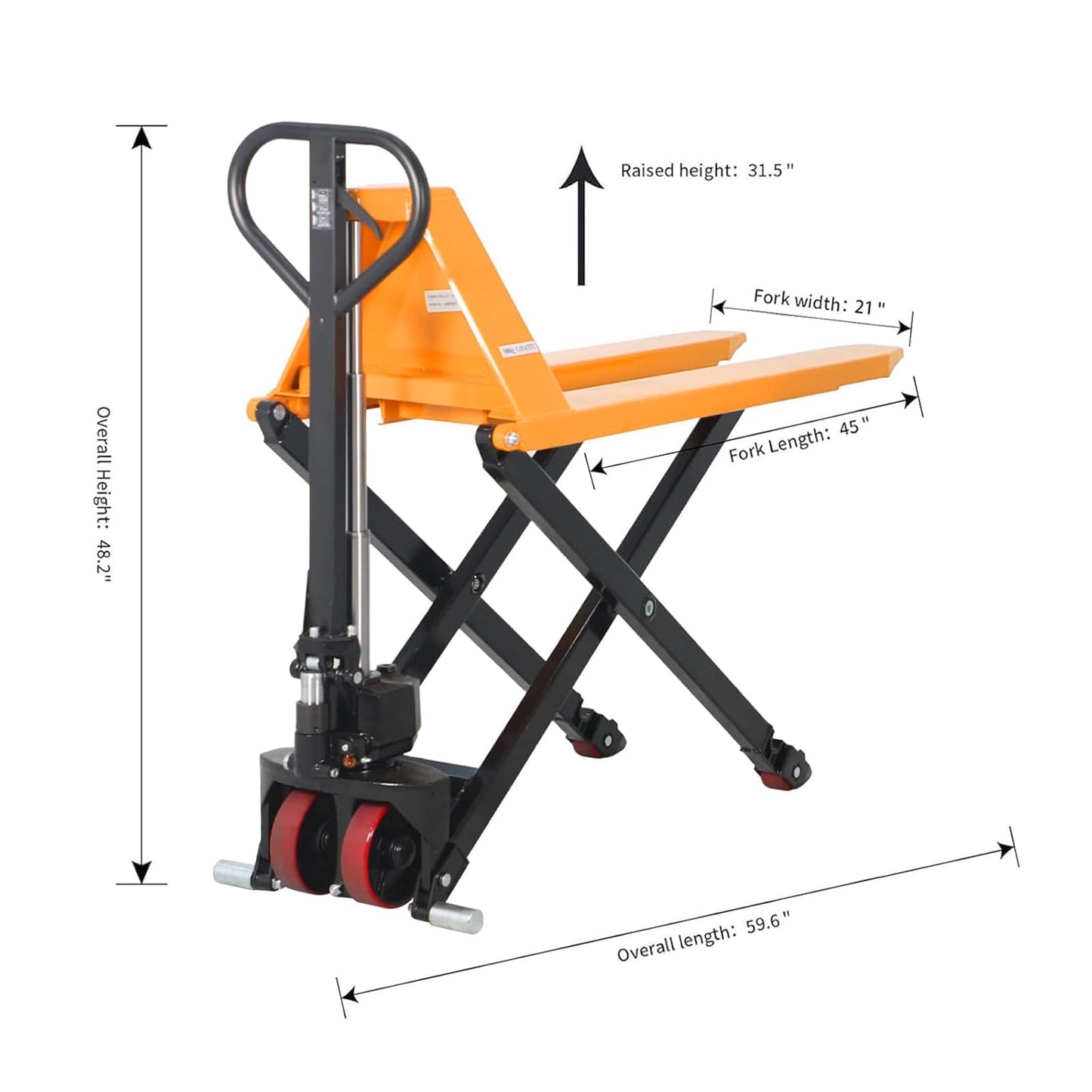 APOLLOLIFT Scissor Pallet Trucks, Manual Pallet Jack, 2200lbs Capacity Pallet Lift, 45" Lx21 W Fork, 31.5" Raised Height, Suitable for Open Bottom Pallets, Yellow