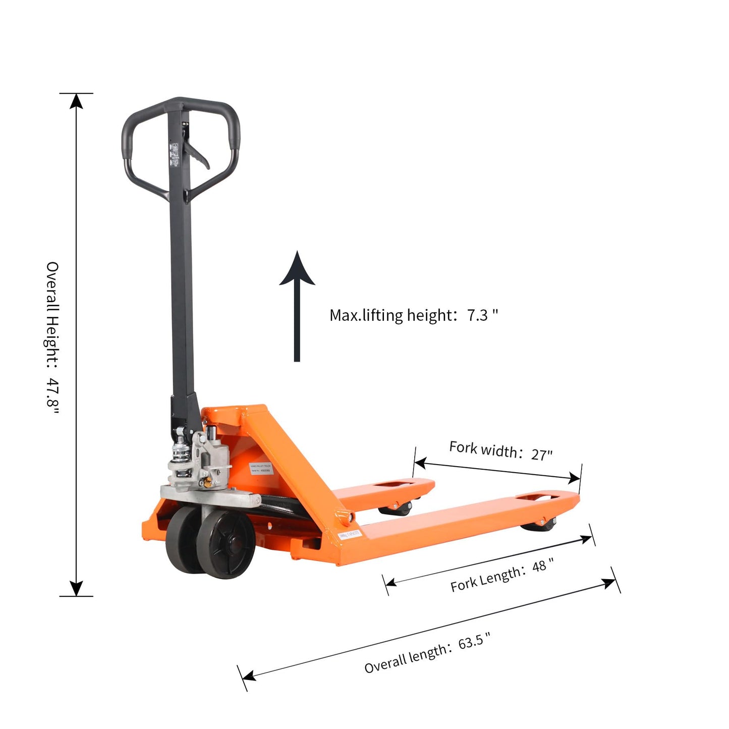 Tory Carrier Manual Pallet Jack 5500 Lb. Capacity, Industrial Pallet Truck 48" × 27" Fork Size Standard Heavy Duty Hand Trucks with PU Wheels