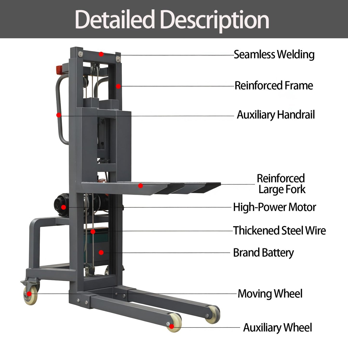Electric Pallet Stacker Forklift, 661LBS Capacity Material Lift with Adjustable Forks Manual Pallet Truck Dolly for Warehouse Industrial (1.2m Lifting Height)