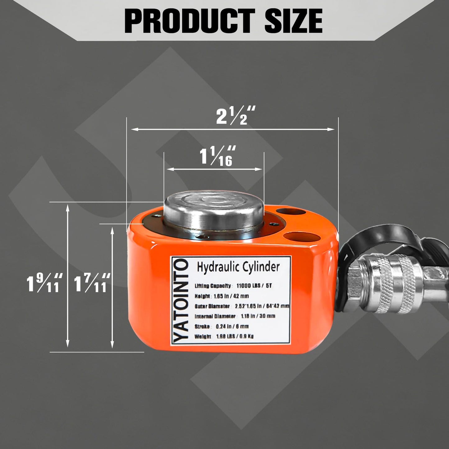 YATOINTO 5 Ton Low Profile Hydraulic Cylinder Jack Porta Power Ram 0.24" Stroke Hydraulic Jack for Short Distance Lifting & Leveling
