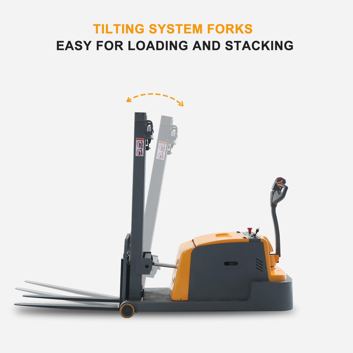 Apollo Full Electric Pallet Stacker, Counterbalanced Forklift, 3300 Lb. Capacity Material Lift, 118" Lifting Height Powered Pallet Lifter with Straddle Forks