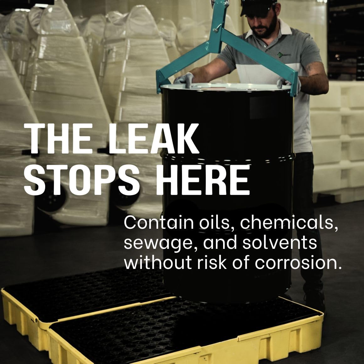 ENPAC 6 Drum Modular Spill Pallet Platform with Forklift Pockets, 72"x49"x6.5", 4000 lbs. Load Capacity Containment, 76.5-Gallon, Forkliftable, EPA/OSHA Compliant, Made in USA