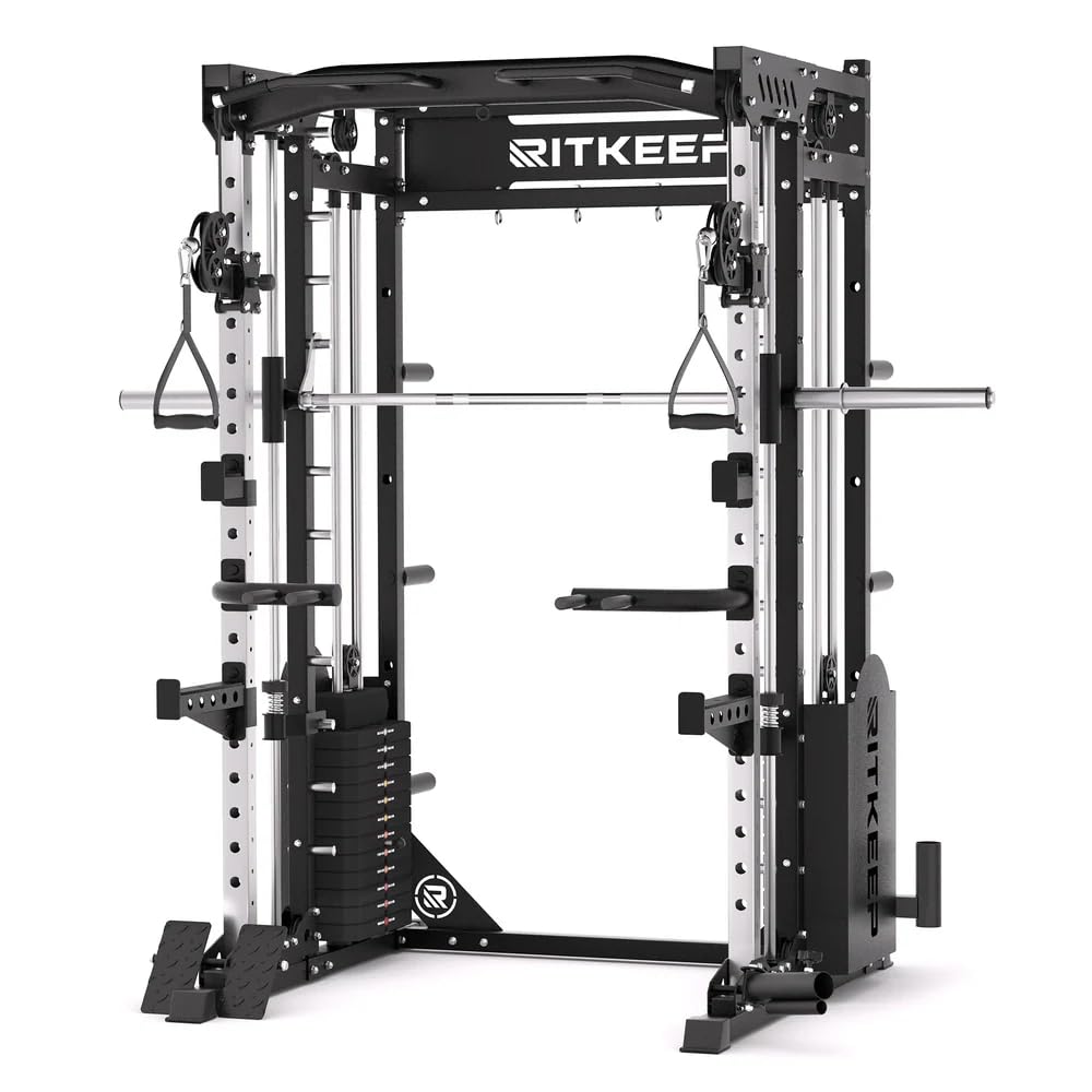 Home Gym Smith Machine with 320lb Weight Stacks – 6-in-1 Power Rack, Crossover, Pull-Up & Dip Station, Full Body Strength Training – RitKeep PMAX-5600 Pro (Black(320LB)-2026 Version)