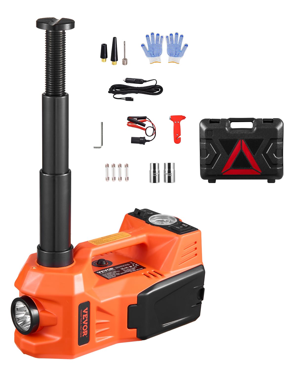 VEVOR Electric Car Jack, 5 Tons /11000 lbs Electric Jack with Built-in Inflator, 12V Adjustable Tire Change Replacement with Secure Hammer & LED Light, Portable Jack kit for Sedan, SUV, Truck