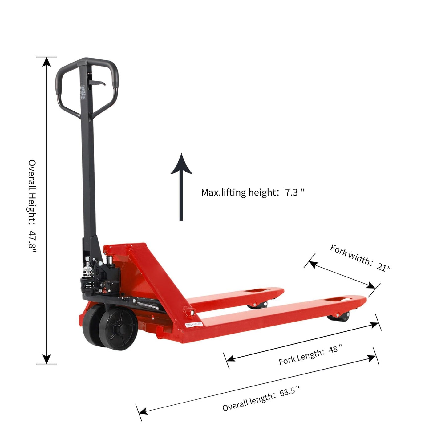Tory Carrier Manual Pallet Jack Lift 5500 Lb. Capacity, Hand Pallet Truck 48” L × 21” W Forks, Standard Duty Truck for Warehouse, Supermarket and Logistics Center - Nylon Wheel