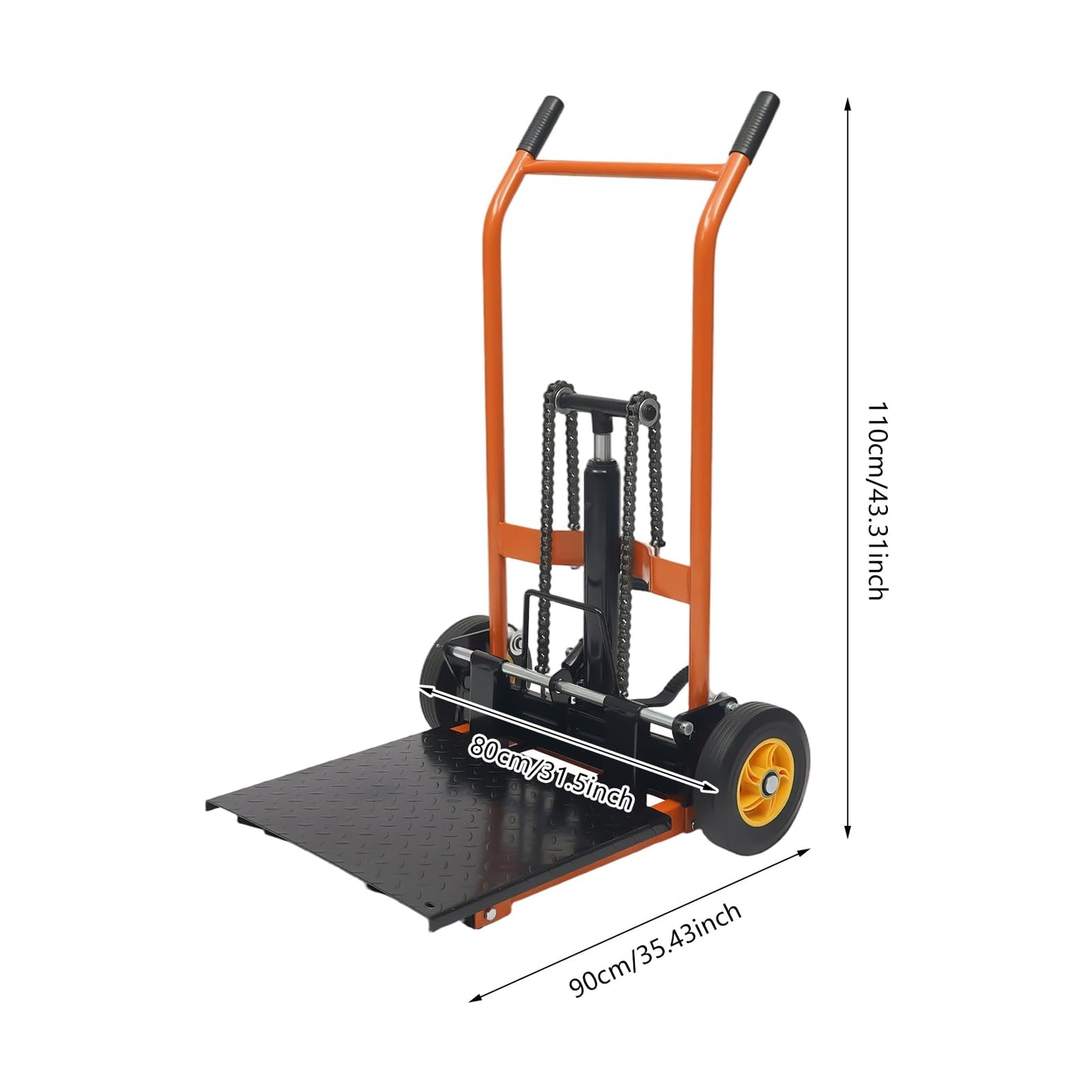 Hydraulic Material Lift Winch Stacker, Pallet Truck Dolly, Adjustable Stacker Fork Lift, 577 Lbs 36" Max Lift with 9" Casters & Straps, Removable Lifting Platform for Warehouse Factory Workshop