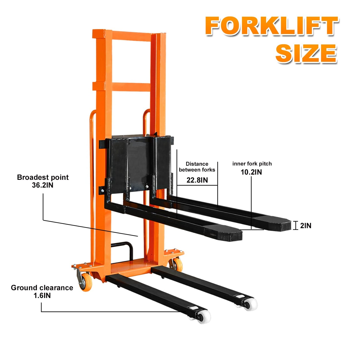 Electric Pallet Stacker 1300lbs Capacity 63 Inch Lift Height, Truck-Boardable Material Lift with Fixed Legs, Electric Forklift for Warehouses & Logistics (63" Lifting)