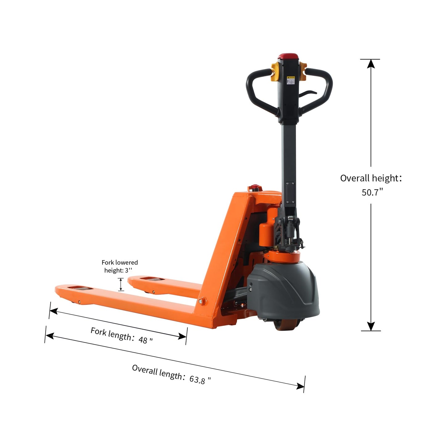 Tory Carrier Classic Electric Power Lithium Battery Pallet Truck/Jack 3300lb Capacity 48" x27" Fork Length Used in Indoor Storage and Handling-Orange Style 2PC