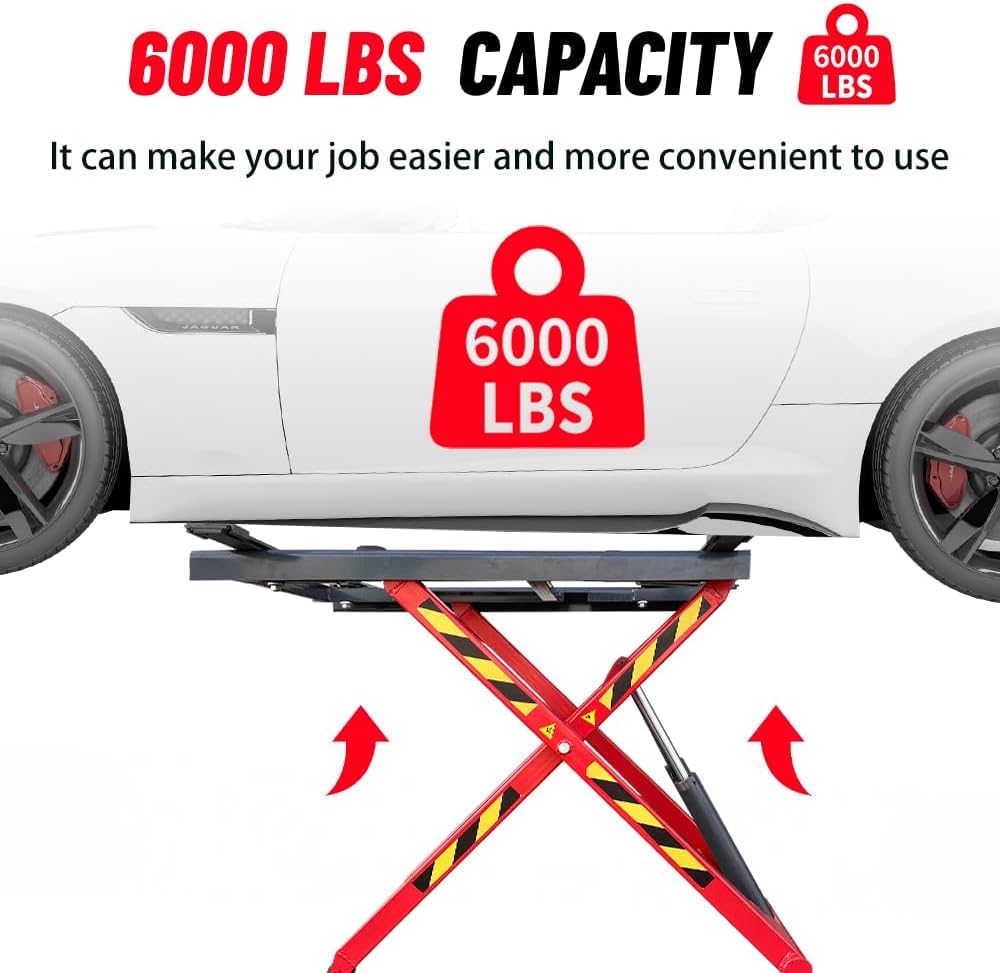 AK-X66 6000LBS Car Lift Portable Mid Rise Scissor Lift Auto Lift 48" Lifting Height