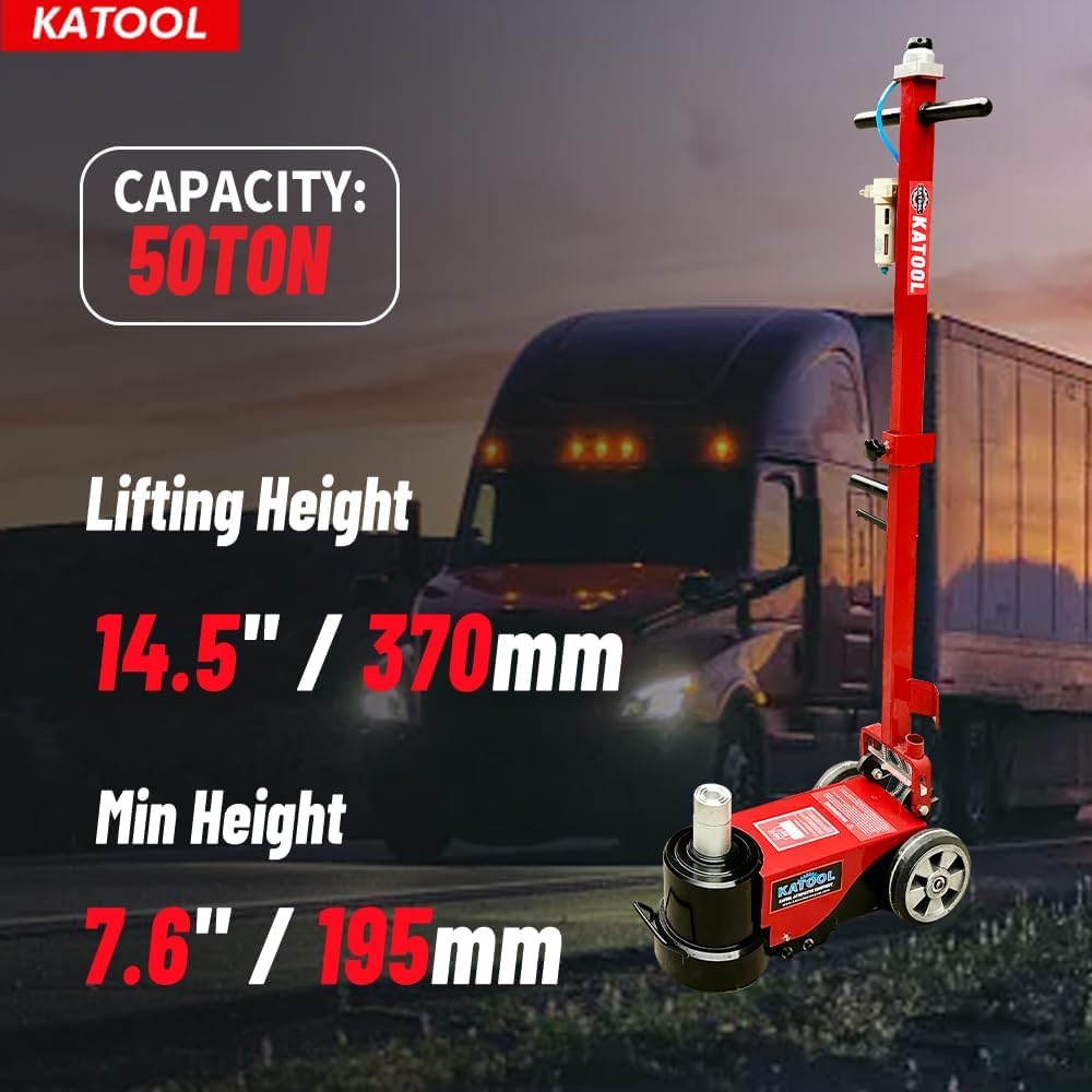 AUTOKATO 50 Ton Pneumatic Hydraulic Floor Jack, Heavy Duty Truck Lift for Garages & Repair Shops, 7.6-14.5 Inch Lift Range (Jack 50T)