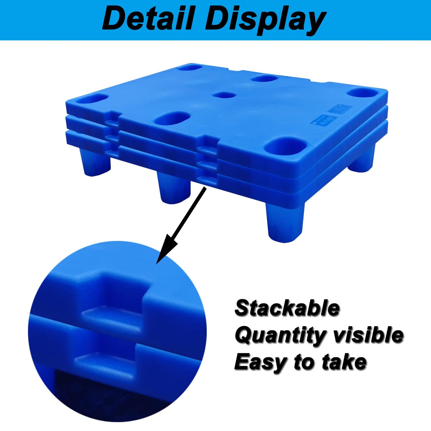 Plastic Pallet, Plastic Shipping Pallet with 1102 lb Dynamic/1764 lb Static Load, Industrial Plastic Pallet, 31.5" x 23.6" x 5.5" for Warehouse Use, Stackable with Nestable Design, Reusable, Blue