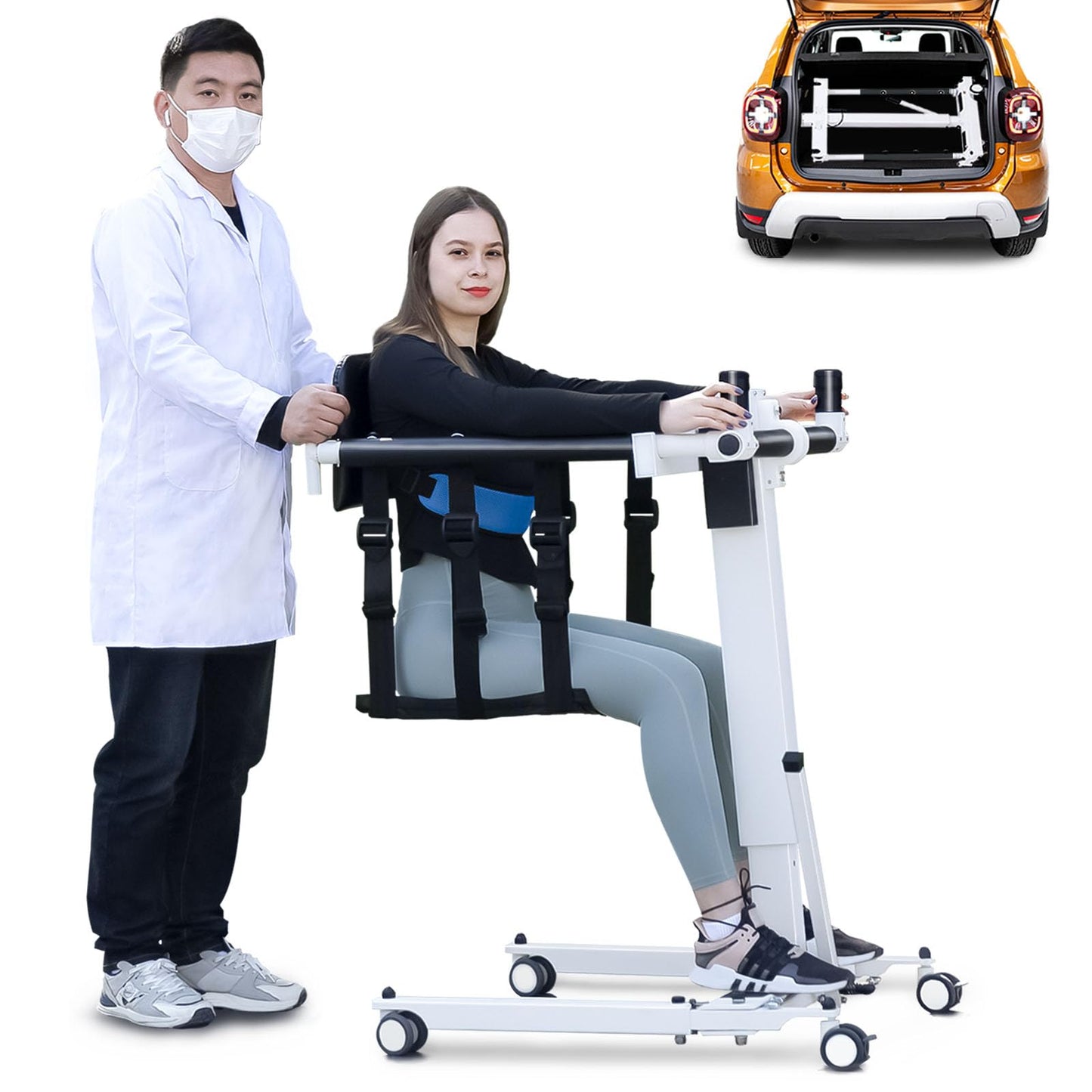 AUVKMUY Electric Patient Lift Transfer Chair - Folding Portable Handicap Lift for Home/Car/Bathroom,260LBS Capacity Upgrade Electric Transfer Lift for Seniors