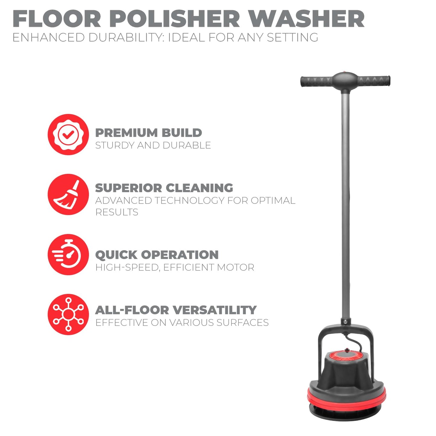 XtremepowerUS 10" Heavy Duty Commercial Pad Polisher Orbiter Hard Floor Buff Cleaner Machine, Wide Cleaning Path Floor Cleaning, 39ft Cord