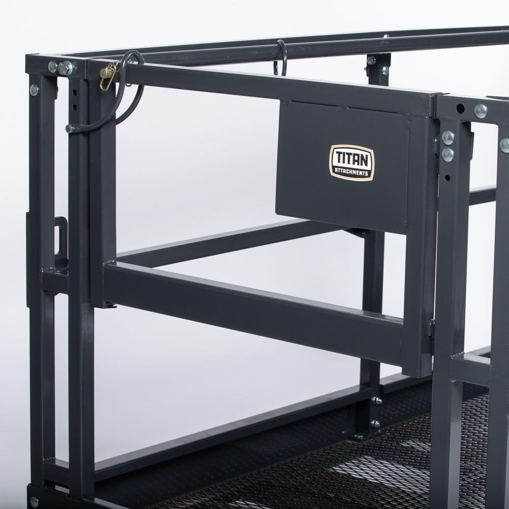Titan Attachments 4' x 7'8" Mesh Telehandler Work Platform, Two Man Safety Basket, Forklift Telehandler Attachment, Safety Cage to Complete Aerial Tasks