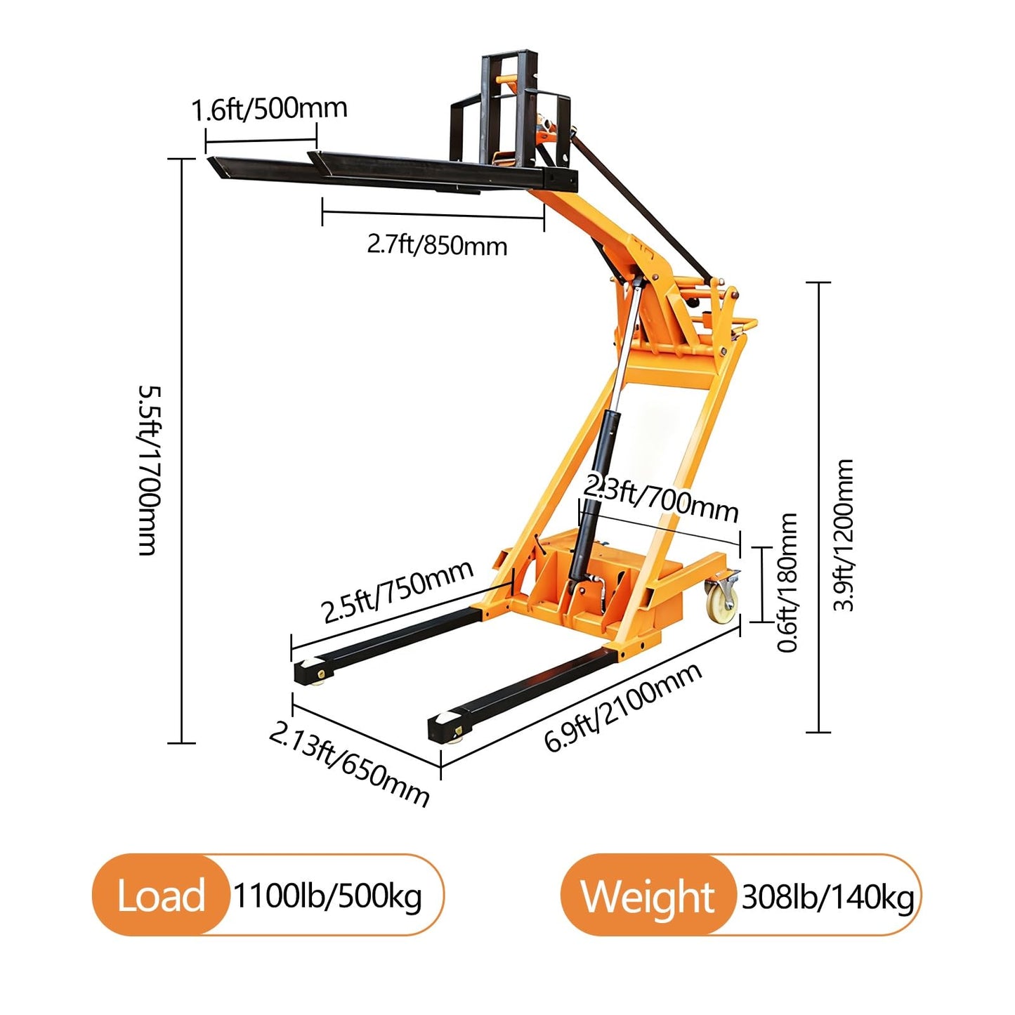 Full Electric Stacker, 1543 LBS Lifting Capacity, Articulated Boom Forklift, Foldable Hydraulic Material Handler, for Factories and Supermarkets