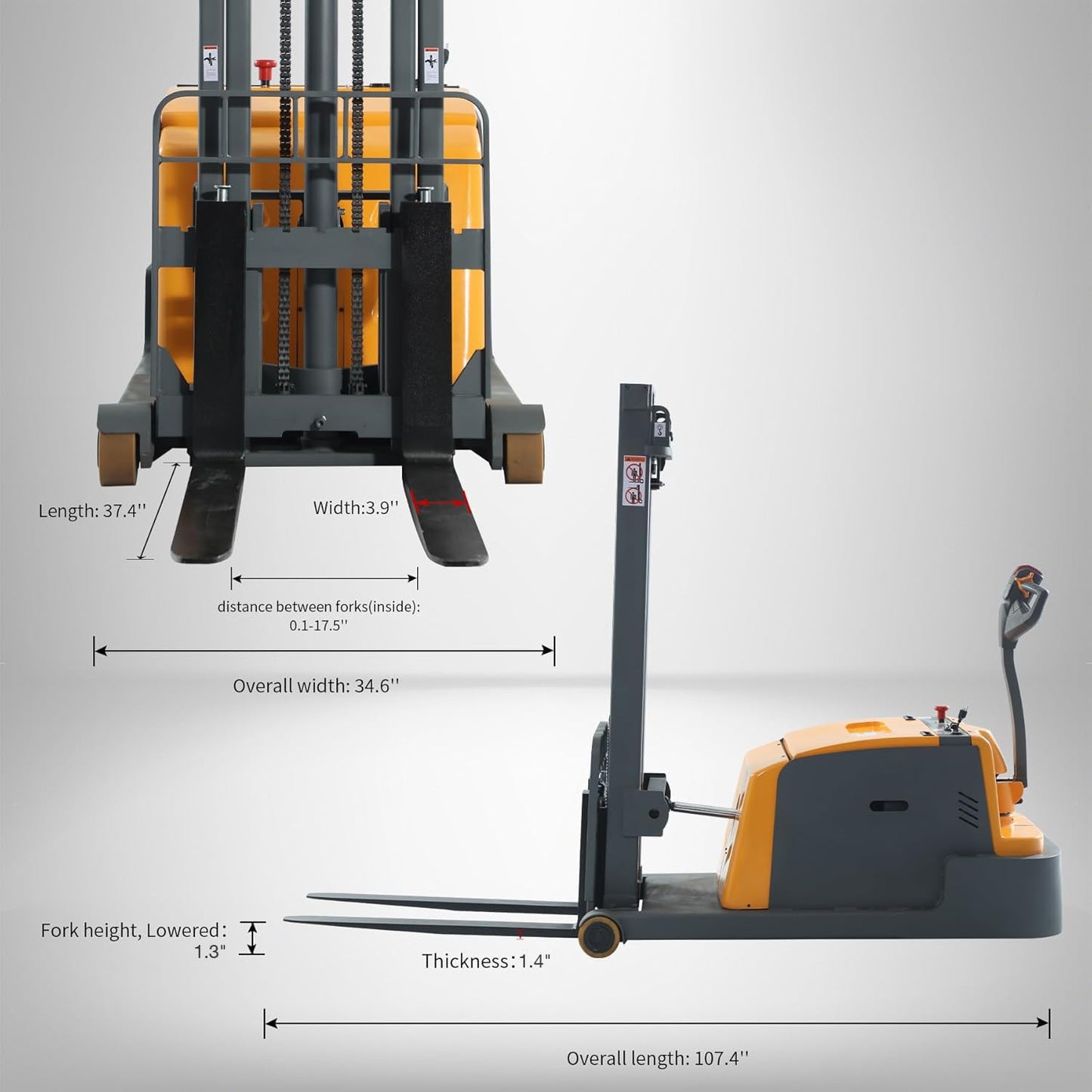 APOLLOLIFT Counterbalanced Full Electric Stacker, 118" Lift Height Forklift, 3300Lbs Capacity Powered Material Lift for Factories, Logistics and Warehouses