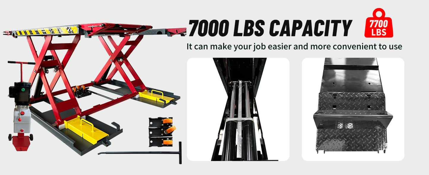 KATOOL Portable Mid Rise Car Lift 7000lbs Lifting Capacity Max. Lifting Height 39" (More Easy to Access) Adjustable Scissor Car Lift Scissor Quick Jack for Home Garage and Shop, 110V