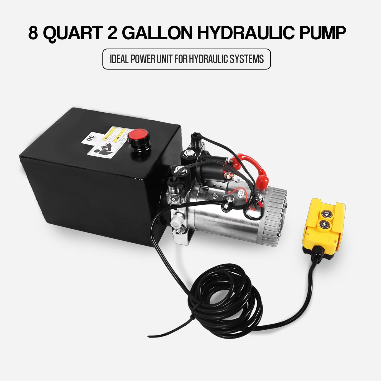 Doppy 8 Quart Hydraulic Power Unit,2 Gallon Double Acting Hydraulic Pump, 3200 PSI 12V DC Metal Reservoir Hydraulic Pump Unit for Dump Trailer Car Lifting Platforms