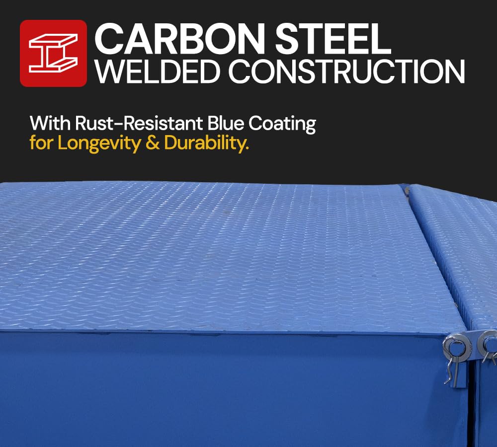 Mytee Products 71" x 88" Heavy Duty Foldable Shipping Container Ramp with Safety Chain & D Shackle - 14,000 Lbs WLL for Forklift & Hand Truck - Blue