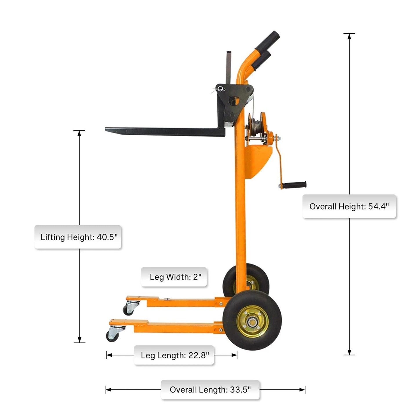 Tory Carrier Material Lift Winch Stacker, 330 lbs Capacity Pallet Stacker, 40.5" Lifting Height, Pallet Truck Dolly, Swivel Casters Lift Table Cart, Forklift with Steel Platform(Yellow)