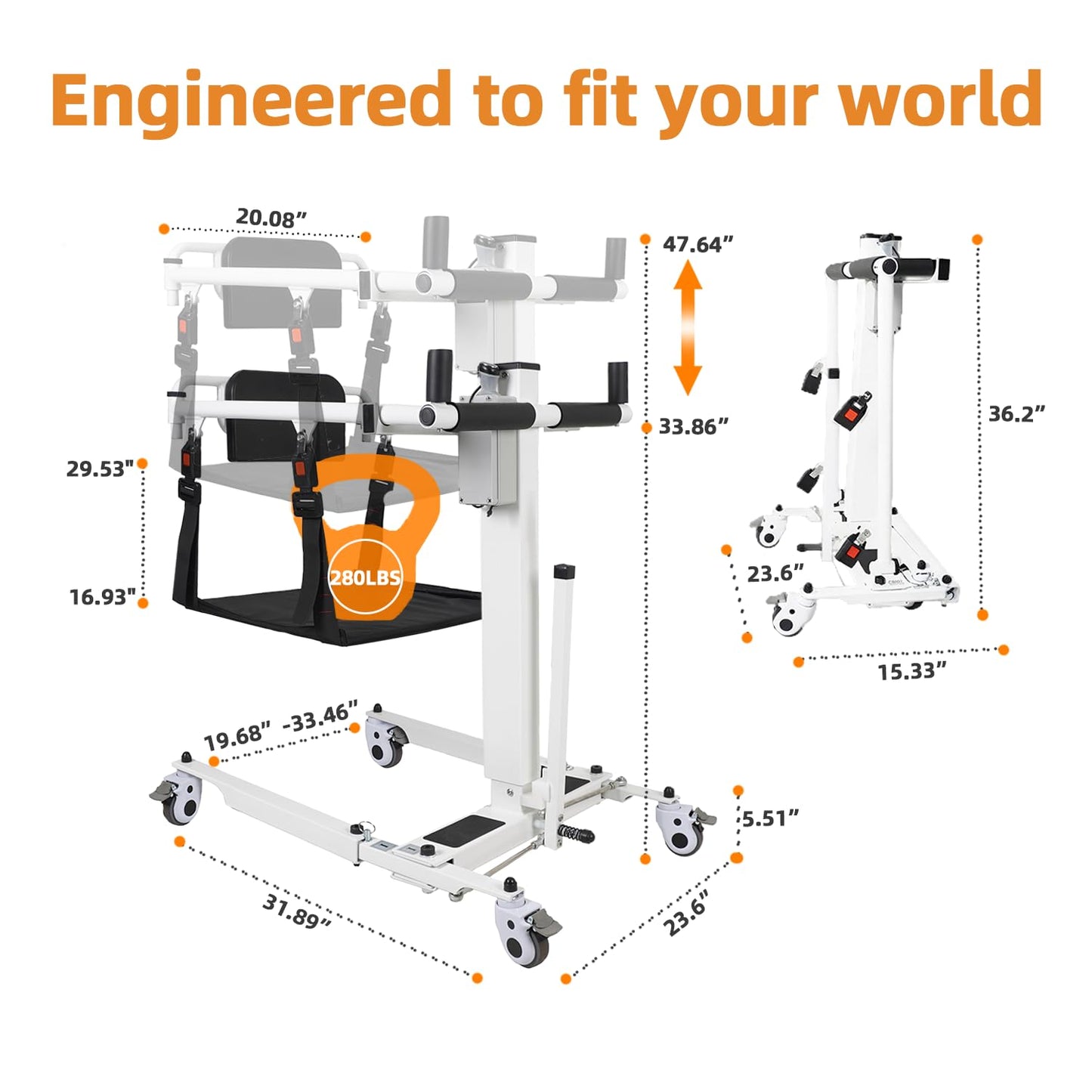Electric Patient Lifter Transfer Chair, Portable Folding & Transfer Lift for Car, Lift Aid for Disabled, Lift Elderly Seniors from Bed to Wheelchair, Daily Lift and Transport Need for Home Use