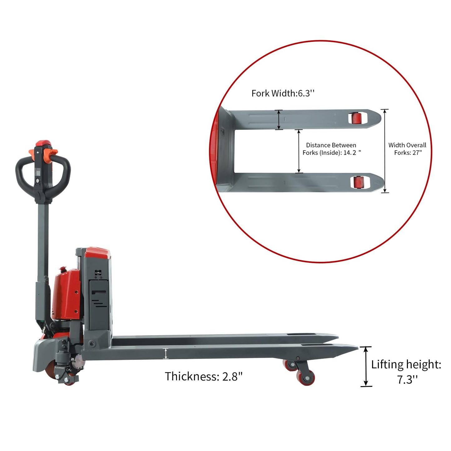 Tory Carrier Electric Pallet Truck 4400 Lb. Cap. Heavy Duty Pallet Jack 48 x 27 Forks Size Big Capacity Li-ion Battery-Red