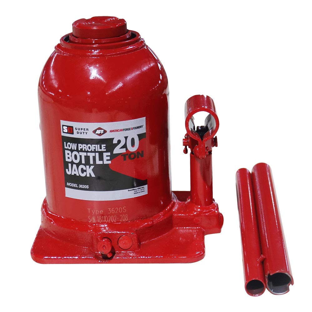 AFF Super Duty 20 Ton Low Profile Hydraulic Bottle Jack, Manual, Welded Cylinder, High-Grade Steel Construction, Forged and Welded Base, 3620S