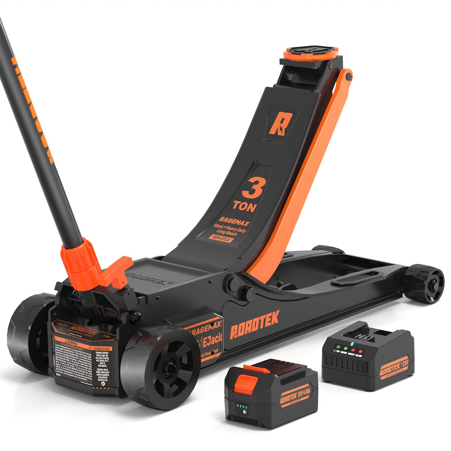 ROADTEK 3 Ton Electric Floor Jack, Low Profile Jack for Quickly Car Lift, Hydraulic Service Jack, 6000 lbs Capacity. Lifting Range 3-3/8" to 24-1/4"