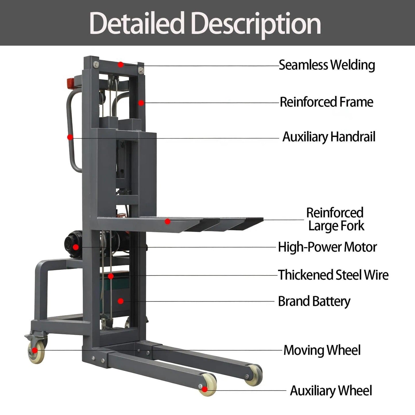 Electric Pallet Stacker Lift, 661 lbs Capacity, 63 Inch Lift Height, Material Lifts Truck with Electric Forks for Warehouse, Factory, Logistics(1.6 m)
