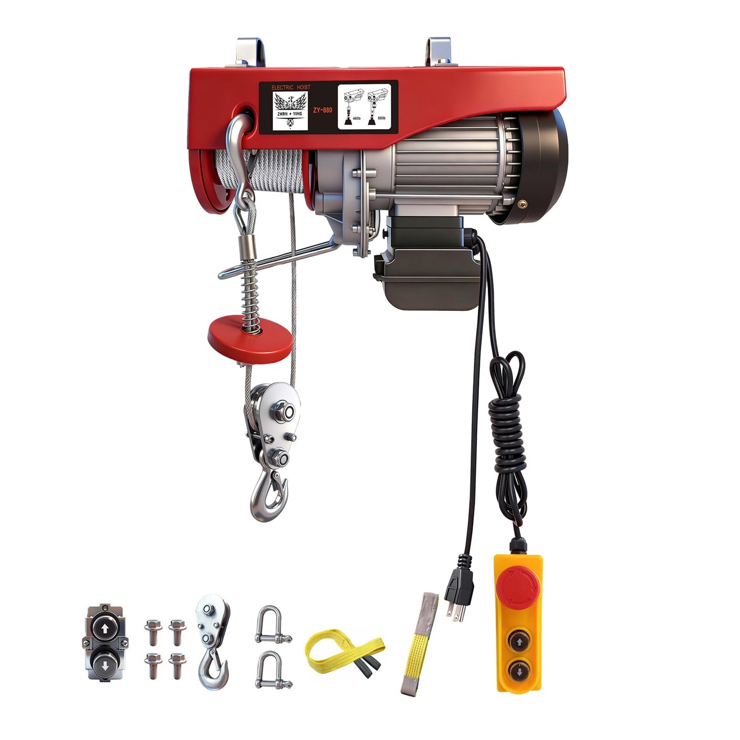 Electric Hoist, 880 lbs Electric Winch with 14 FT Wired Remote Control, Electric Hoist 110 Volt with 20-40 FT Lifting Height for Garage Warehouse Factory