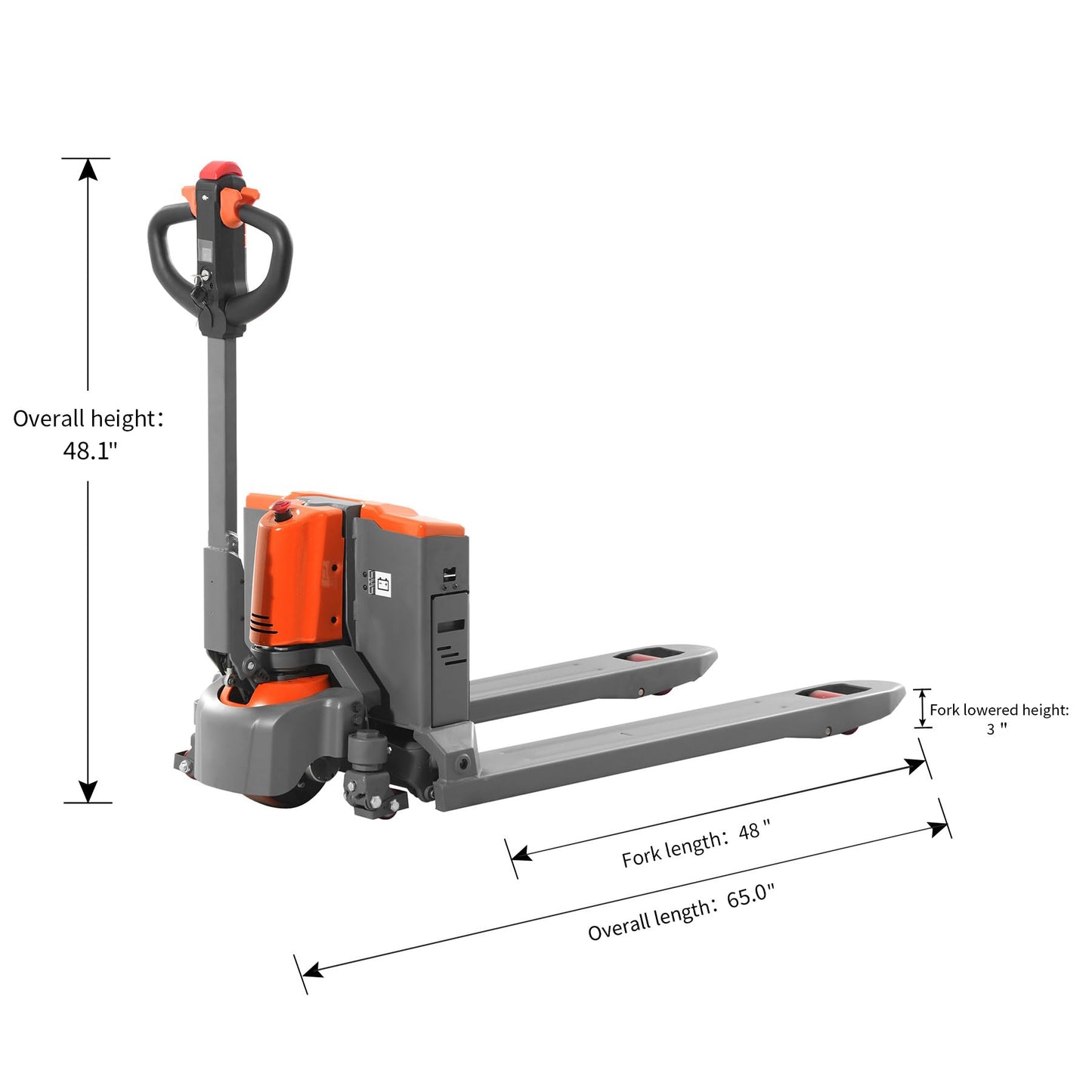 Tory Carrier Full Electric Power Pallet Jack Truck 3300lb Cap. 48" x 27" Fork Size, Lithium Battery Motorized Trucks Lift for Material Handling