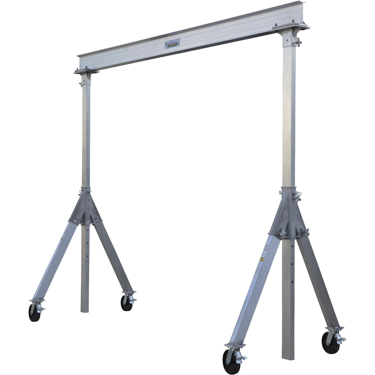 Vestil AHA-2-8-10 Aluminum Adjustable Height Gantry Crane with Glass Filled Nylon Casters 8 Ft. Wide x 10 Ft. Max Usable Height 2,000 Lb. Capacity Silver
