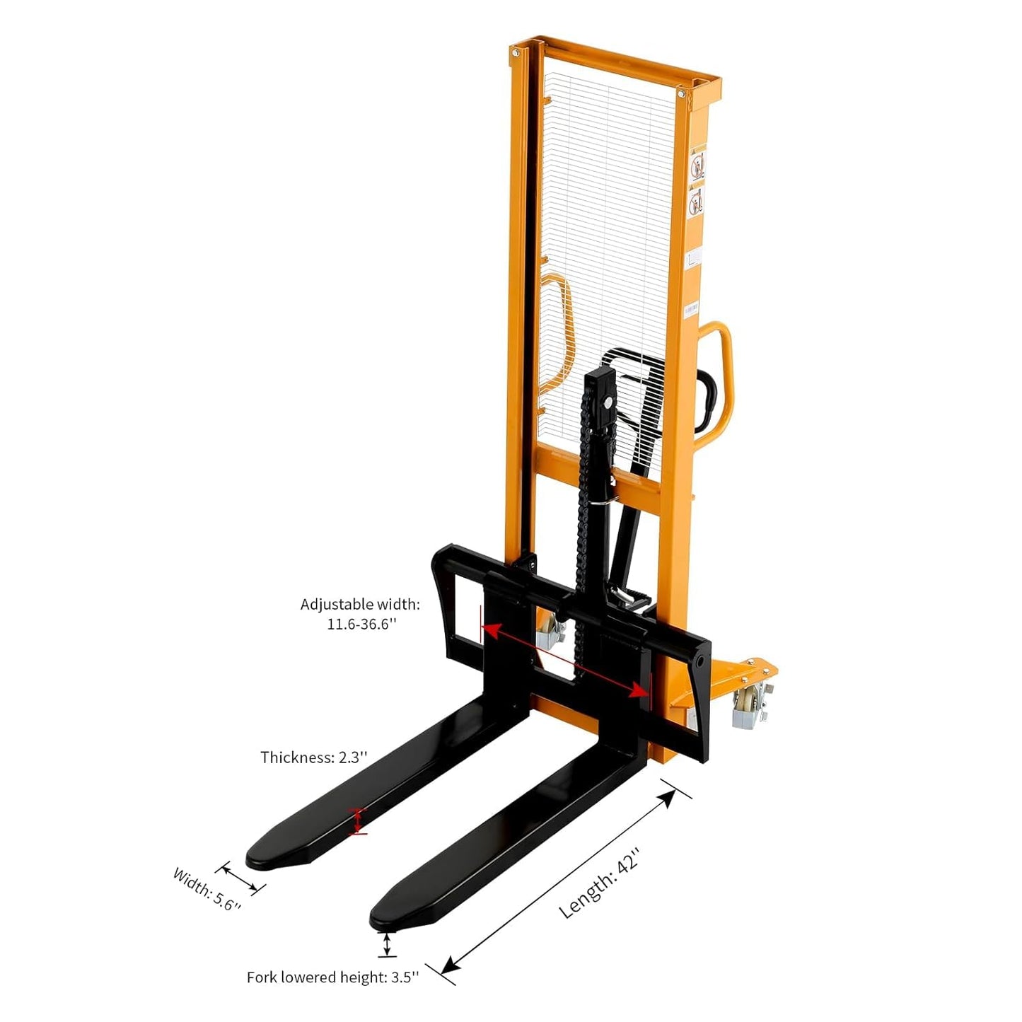 Aequanta Manual Pallet Fixed Leg Stacker Material Lifter Fix Legs Forklift 2200lbs Capacity 63" Lifting Height
