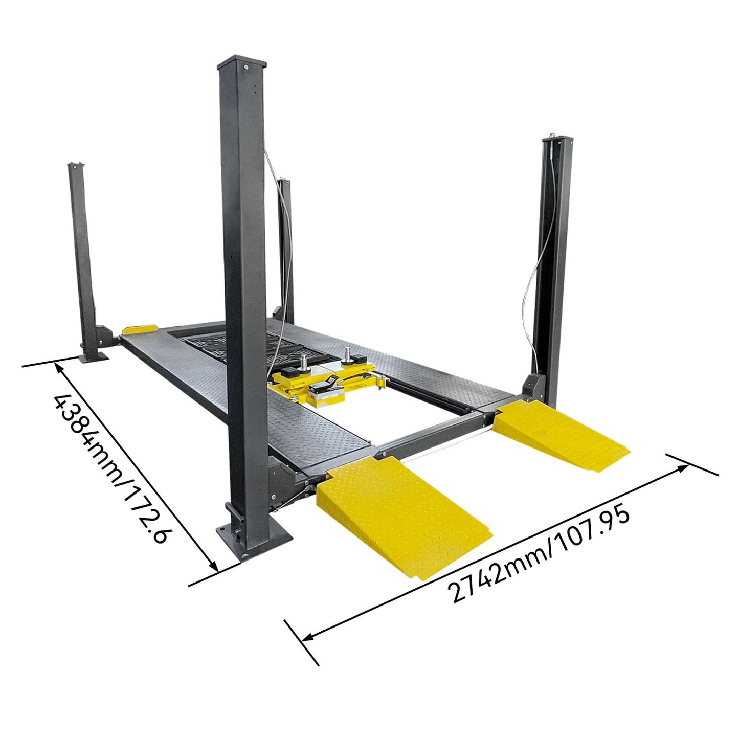 HPDMC 8500 lbs Four Post Parking Lift, 110V Heavy Duty 4 Post Lift w/Caster, Suit with Rolling Jack Bridge Jack for Workshop, Maintenance Shop 1 Year Warranty