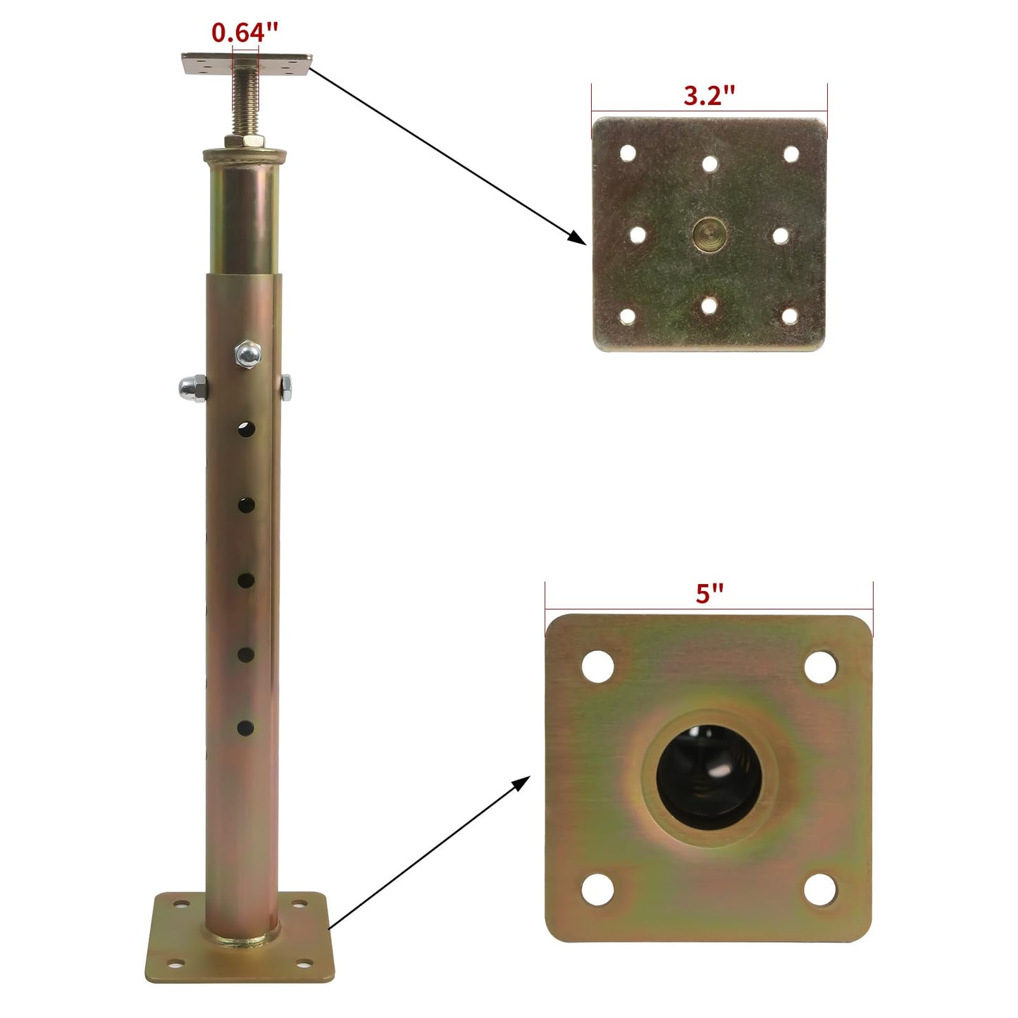 4 Pack Height Range Adjustable House Floor Jacks – 19"-35" Heavy Duty House Jacks for Leveling, Steel Support Posts for Beams, Decks, Crawl Spaces, Basements-Bronze