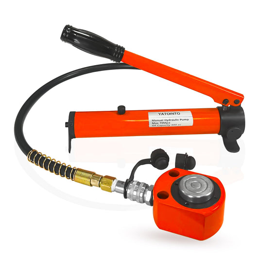 YATOINTO 10 Ton Low Profile Hydraulic Cylinder Jack Porta Power Ram 0.43" Stroke Hydraulic Jack for Short Distance Lifting & Leveling(Orange-Red)
