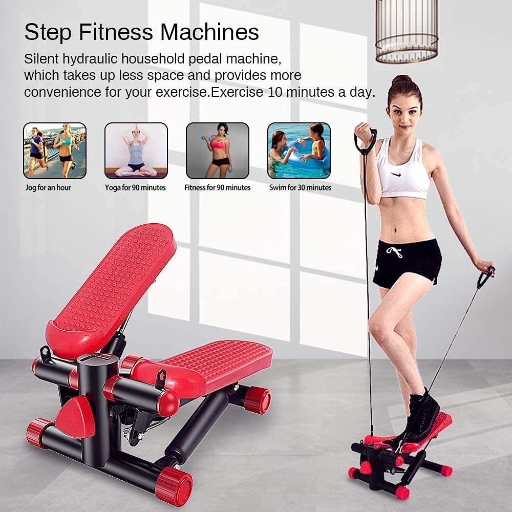 Mini Stepper, Portable Fitness Stair Stepper Adjustable Fitness Exercise Machine with Resistance Bands & Display