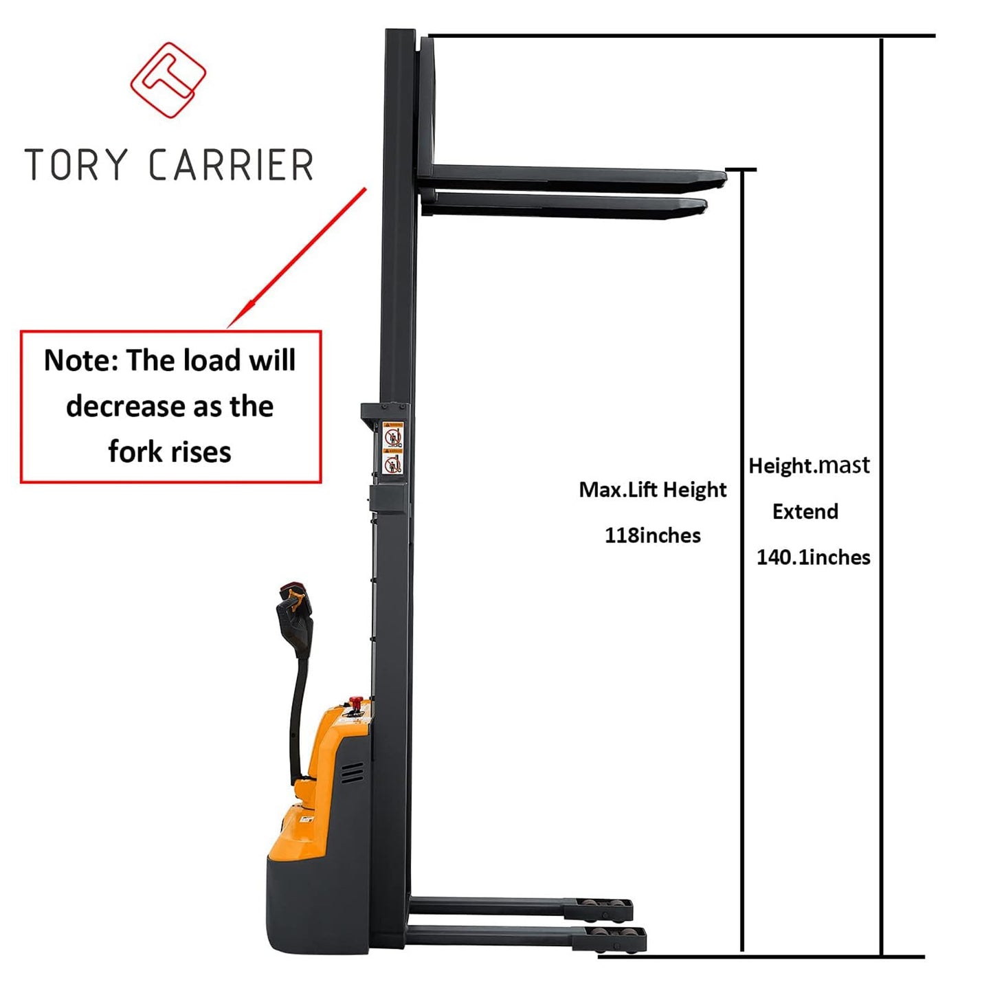 ToryCarrier Full Electric Walkie Pallet Stacker Material Lifting Tools with Fixed Legs 2640lbs Capacity Max Lift 118”Height