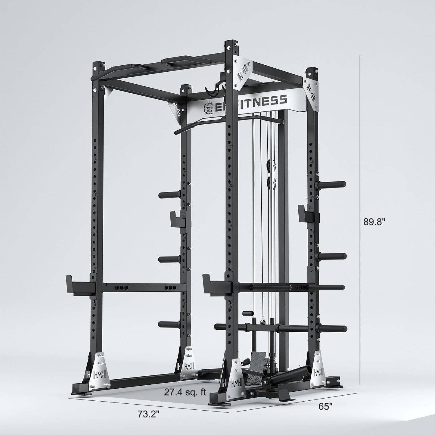 JZOPIDL X9 Power Cage with Optional LAT PullDown/Cable Crossover/Smith Machine System, 2000LB Squat Rack for Home & Garage Gym, with Weight Storage Rack and More Training Attachments