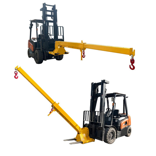 EQCOTWEA 3-Ton Forklift Jib Boom Crane Attachment, Adjustable 0-75° Tilt Angle Forklift Telescopic Arm, 7-12ft Telescopic Arm, 2 Hooks, Compatible with Forklifts & Material Handling Equipment