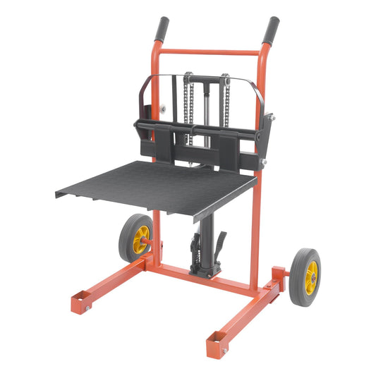 Hydraulic Material Lift Pallet Truck Portable Lift Winch Stacker with Swivel Wheels Adjustable Manual Winch Stacker 577lbs Capacity, 36" Max Lift, Removable Flat Bed