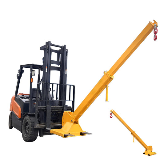 EQCOTWEA Adjustable Forklift Jib Boom Crane, 84-144inches Telescopic Boom Mobile Lifting Attachment, 0-75° Adjustable Tilt, 3T/6600LB Capacity, Forklift Extension Towing Handling Equipment