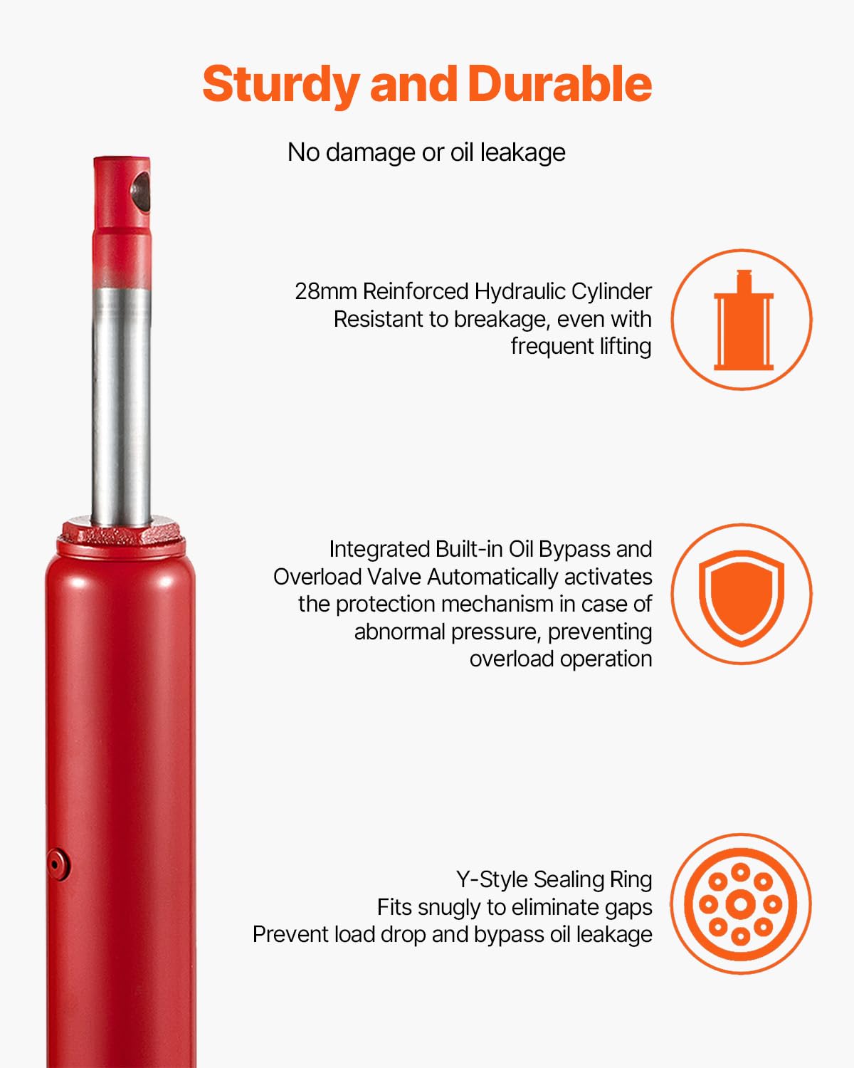 VEVOR 4 Ton Hydraulic Long Ram Jack, Cherry Picker Ram with Single Piston Pump, Manual Engine Hoist Cylinder with Handle and Flat Base, for Garage & Engine Lifting, Red