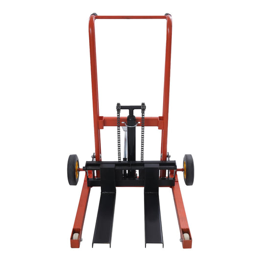Hydraulic Material Lift Pallet Truck, Adjustable Lift Stacker with Hydraulic Winch, 577 lbs Load Capacity, 39.5" Lifting Height, Ergonomic Handles, Heavy-Duty Mobility for Warehouse & Logistics