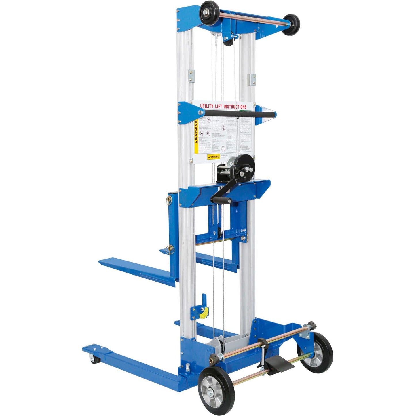 Global Industrial Lightweight Hand Operated Lift Truck with Straddle Legs, 400 Lb. Capacity, 120" Lift Height, for Lifting & Moving Pallets Boxes Bins and More