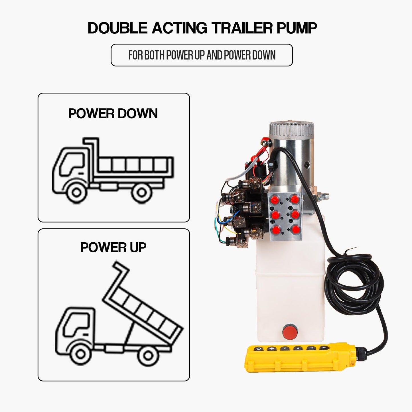 Doppy 6 Quart Hydraulic Power Unit,Double Acting Hydraulic Pump, 3200 PSI 12V DC Plastic Reservoir Hydraulic Pump Unit for Dump Trailer Car Lifting Platforms